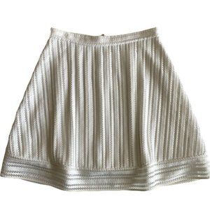 J Crew Size 10 White Mesh Knit Striped Eyelet Skirt Back Zip A Line Flared Lined